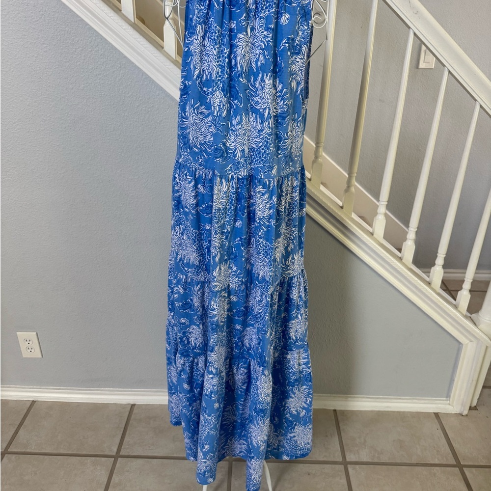Lilly Pulitzer Malone Maxi Dress Las Olas Aqua Strong Current Sea Sz L - Picture 7 of 12